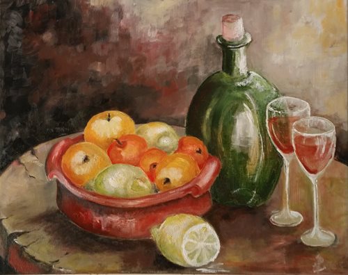 ציור 10 תפוחים ויין עליזה רענן 40* 50